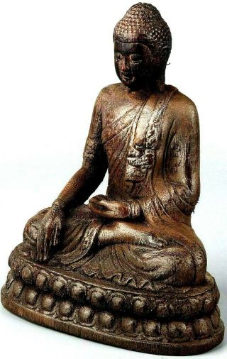 Rare Antique 19th Century Chinese Tibetan Wooden Buddha Statue