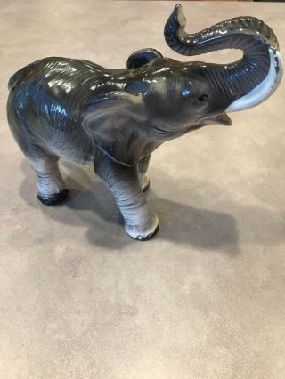 Vintage Large Elephant Figurine Statue Porcelain Ceramic Made In Japan Trunk Up
