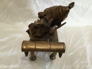 Antique Chinese bronze multi armed Hindu God ganesha ganesh reclining cot 7.  5” 4