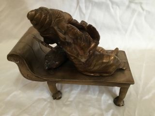 Antique Chinese bronze multi armed Hindu God ganesha ganesh reclining cot 7.  5” 5