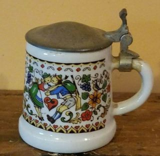 Vintage Rein Zinn BMF Miniature Beer Stein Shot Glass With Lid - Couple In Love 3