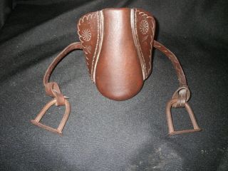 Vintage Miniature Leather English Horse Saddle Hand Tooled
