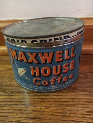 Vintage Maxwell House Short Small Coffee Can Tin W/ Lid