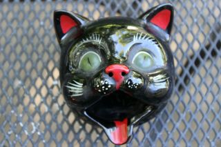 Vintage Shafford Japan Black Cat Head Ashtray Redware Incense Burner Halloween