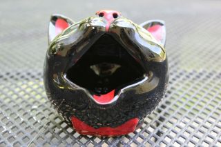 Vintage Shafford Japan Black Cat Head Ashtray Redware Incense Burner Halloween 2