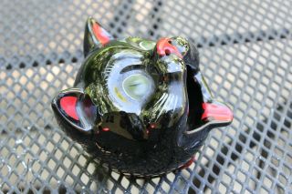 Vintage Shafford Japan Black Cat Head Ashtray Redware Incense Burner Halloween 5
