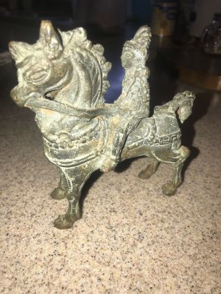 Antique Vintage Chinese Bronze War Horse Statue Figurine Sculpture - 5.  5 "