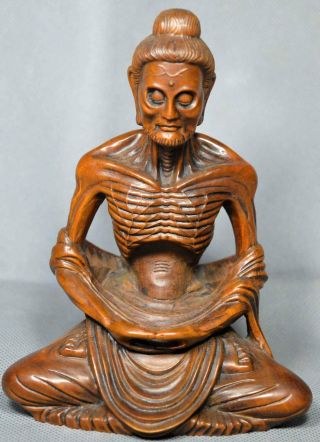 Collectable Old Boxwood Carve Closed Eyes Medite Arhat Buddha Auspicious Statue
