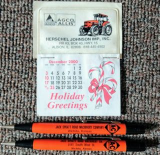 Vtg Allis - Chalmers Dealer Mechanical Pencil & Calendar.  Kansas & Illinois