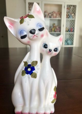 Vintage Japan Ceramic Porcelain Eyelash Kitty Cat Figurine Kitsch