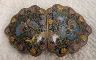 Fine Quality Antique Chinese Cloisonne Belt Buckle With Butterflies