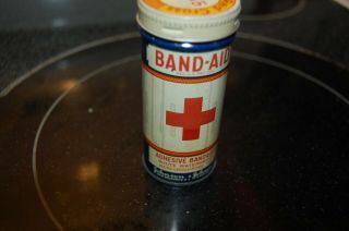 Vintage Round Metal Band - Aid 10 Cent Tin.  Red Cross Band - Aid 3 1/2 Inch Tall