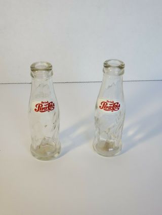2 Vintage Mini Pepsi Bottles.  Merry Mfg 4 1/2 " Rare - Open -