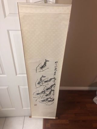Vintage Chinese Watercolor Wall Hanging Scroll Painting With Import Marks