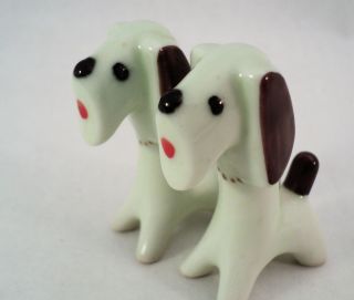 2 Vtg Mid - Century Porcelain Hound Dog Figurines Long Necks Unsigned 2.  5 " - Estate
