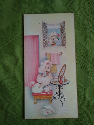 Vtg 50s Mid Century Prissy Poodle Dog Plaque Wall Hanging Sign Picture Kitsch