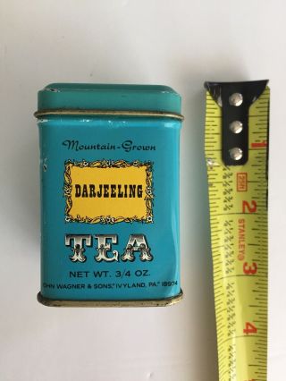 Vintage 2 1/2 " High John Wagner & Sons Ivyland Pa Darjeeling Tea Tin Can Empty