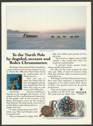 Rolex Watch - To The North Pole By Dogsled - 1989 Vintage Print Ad