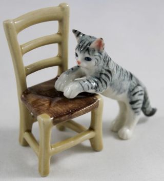 Tiger Grey Cat Ceramic Chair Handmade Craft Mini Figurine Animal Handcraft Home