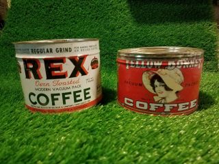 2 Vintage Coffee Cans Yellow Bonnet And Rex