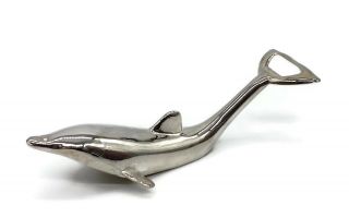 Vintage Dolphin Silver Plated Bottle Cap Opener Mid - Century Style