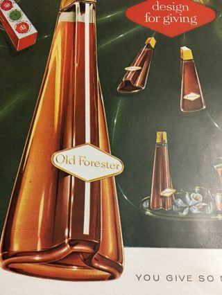 Vintage 1956 Raymond Loewy Designed Decanter Old Forester Kentucky Bourbon Ad