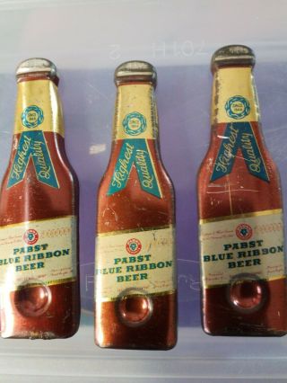 3 Vintage Pbr Pabst Blue Ribbon Metal Bottle Shaped Beer Bottle Opener