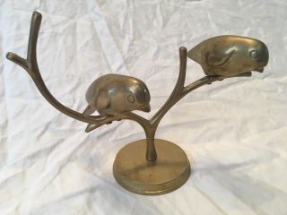 Vintage Brass Two Birds On A Branch Scupture Figurine