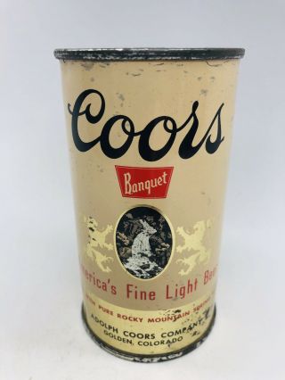 Coors Beer - One Sided Flat Top.  1950’s Colorado Can.  Kansas Tax Lid.