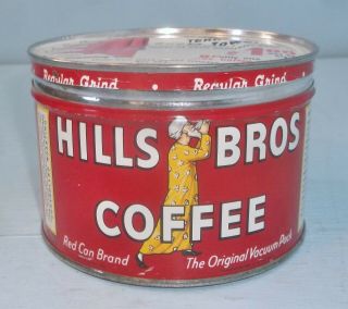 Vintage Hills Bros Tin 1 One Pound Coffee Can W/ Cannon Towel Ad Lid