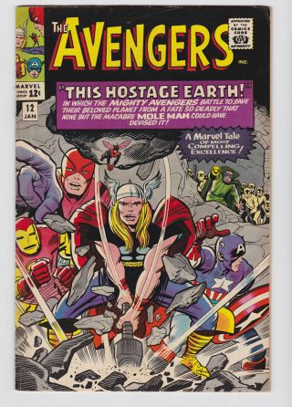 Avengers 12 1965 Marvel Mole Man Don Heck Jack Kirby Cover Stan Lee Fn - 5.  5
