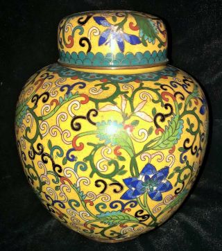 Old Chinese Imperial Yellow Cloisonne Jar / Vase Republic Period