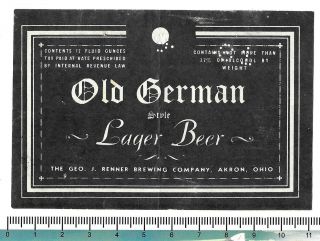 Usa Irtp Ohio O.  Akron The Geo.  J.  Renner Old German Style Lager Beer