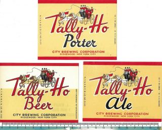 Usa York N.  Y.  Ridgewood Tally Ho Porter Ale Beer Set Of 3 Different Labels