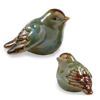 Deluxe Set/2 Stoneware Songbirds Figurine Home Teal Brown Bird Interior