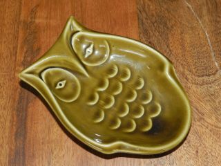 Vintage 60s Avocado Green Owl Ceramic Kitchen Spoon Rest Pin Dish Vb