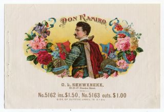 Early Don Ramiro Cigar Box Paper Litho Salesman Sample Label O.  L.  Schwencke Ny