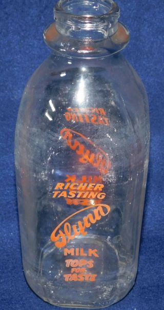 Flynn Dairy Vintage Glass Quart Milk Bottle