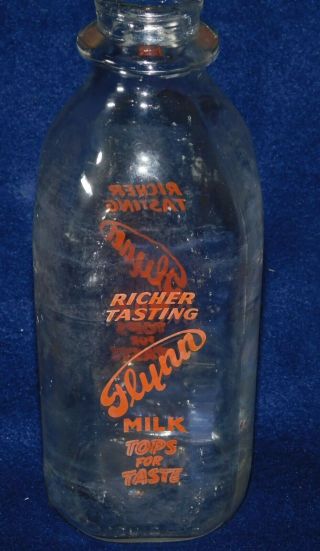 Flynn Dairy vintage glass quart milk bottle 3