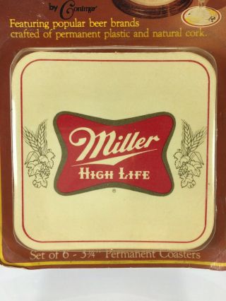 Miller High Life Vintage Beer Coasters.  Set of 6 Plastic and Natural Cork NIP 2