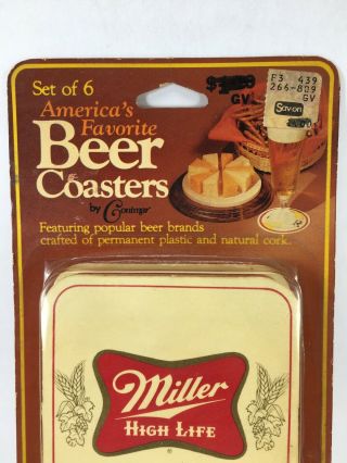 Miller High Life Vintage Beer Coasters.  Set of 6 Plastic and Natural Cork NIP 3
