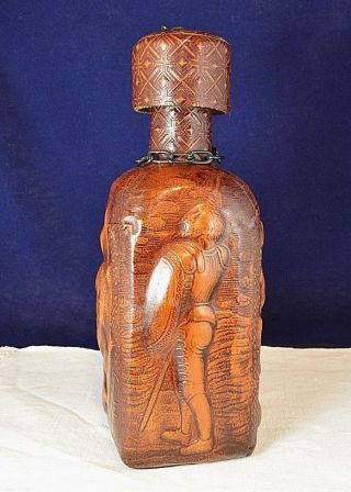 Vintage Leather Covered Glass Bottle Hand Made Sancho D.  Quijote Decanter Spain