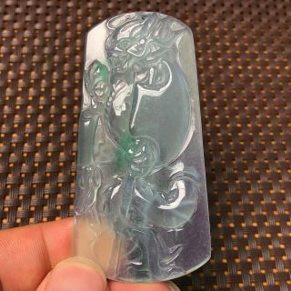 Chinese White Ice Jadeite Jade Collectible Rare Dragon Hold A×e Handwork Pendant