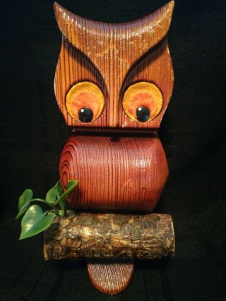 Retro Vintage Mid Century Witco Style Wall Art Carved Burned Wooden Owl On Twig