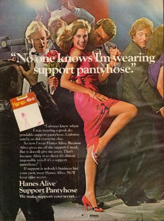 1970s Vintage Hosiery Ad Hanes Alive Panty Hose Party Girl 040116