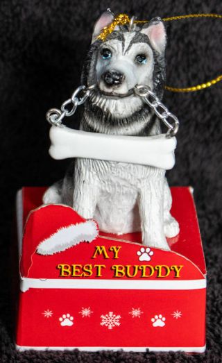 Siberian Husky Statue With Bone Best Buddy Dog Breed Christmas Ornament