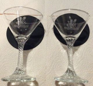Vintage Babycham Conical Glasses Martini Cocktail Twisted Stem Etched Glass X 2