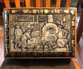 Vintage E.  Otto Schmidt Metal Box Medieval Scenes 16 " X 11 1/2 " Black Gold