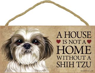 Shih Tzu Wood Dog Sign Wall Plaque 5 X 10 Puppy Cut,  Bonus Coaster
