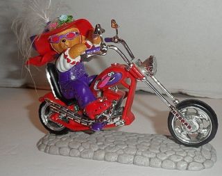 Red Hat Society Red Hot Mamas No.  5521 " Riding With Hattitude " Bear On Motorcycle
